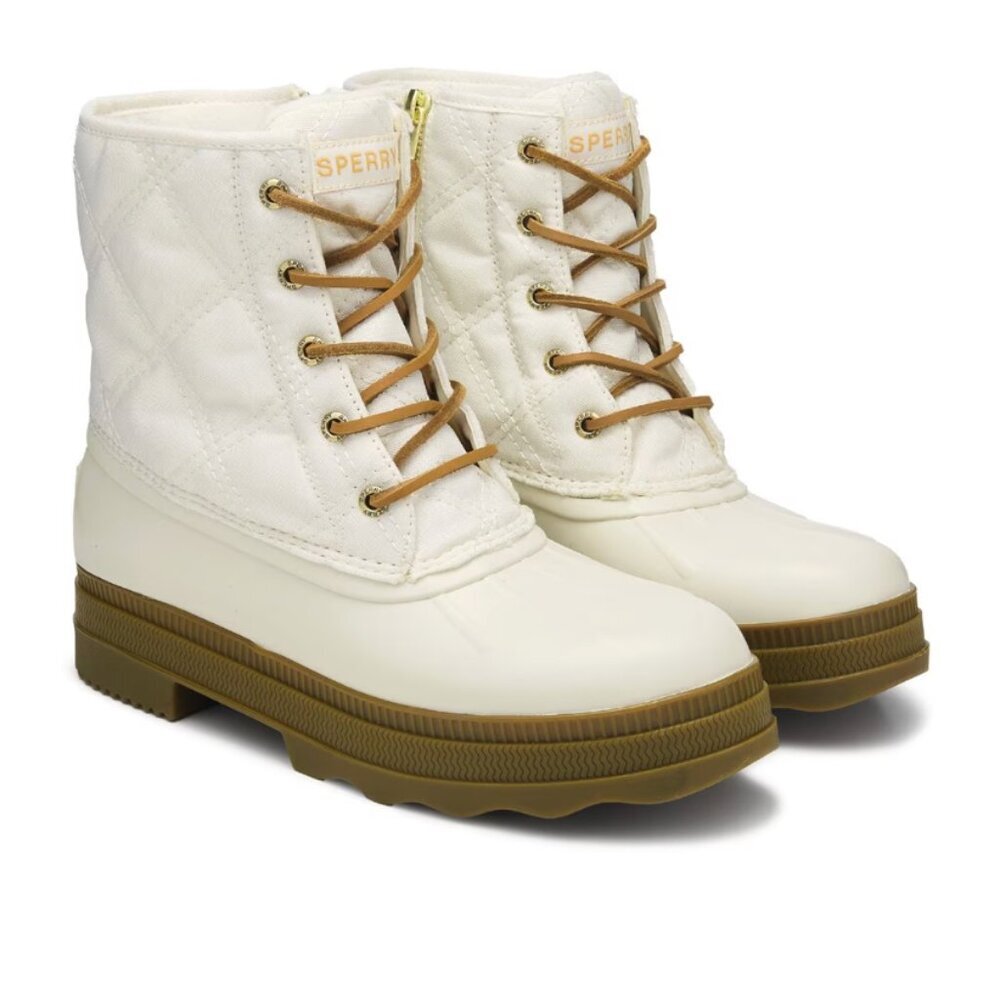 Sperry Saltwater 2.0 Waterproof Duck Boot Womens 12 White Brown Warm Worker Shoe